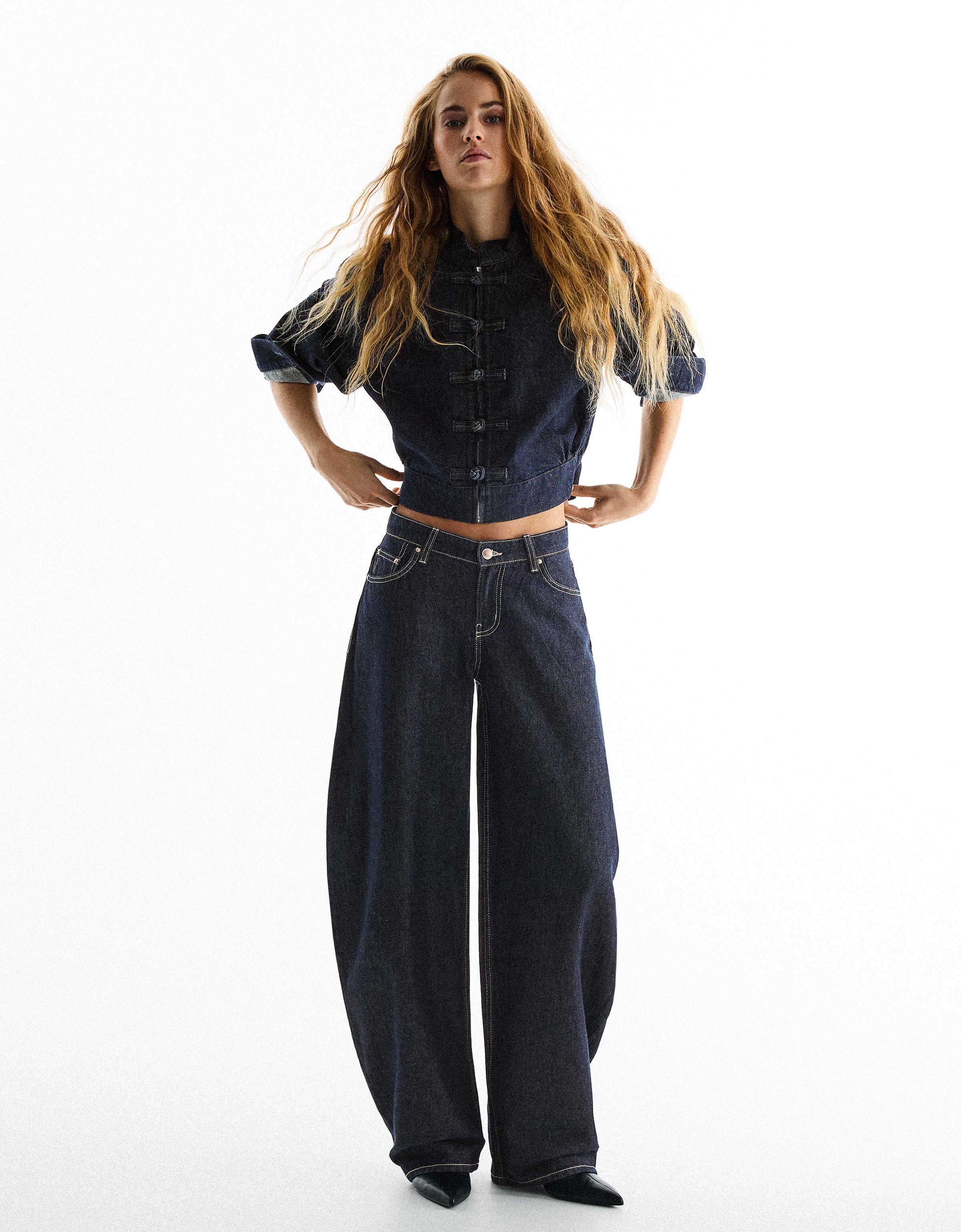 Bershka Yüksek bel barrel fit jean görsel 8