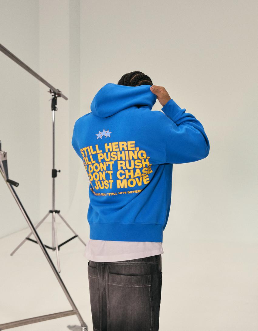 Sweat capuche imprimé-Bleu