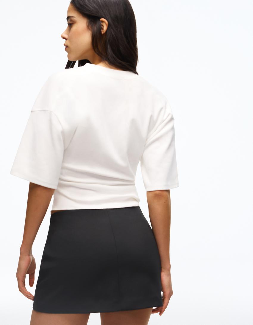 Falda pantalón mini hebilla-Negro