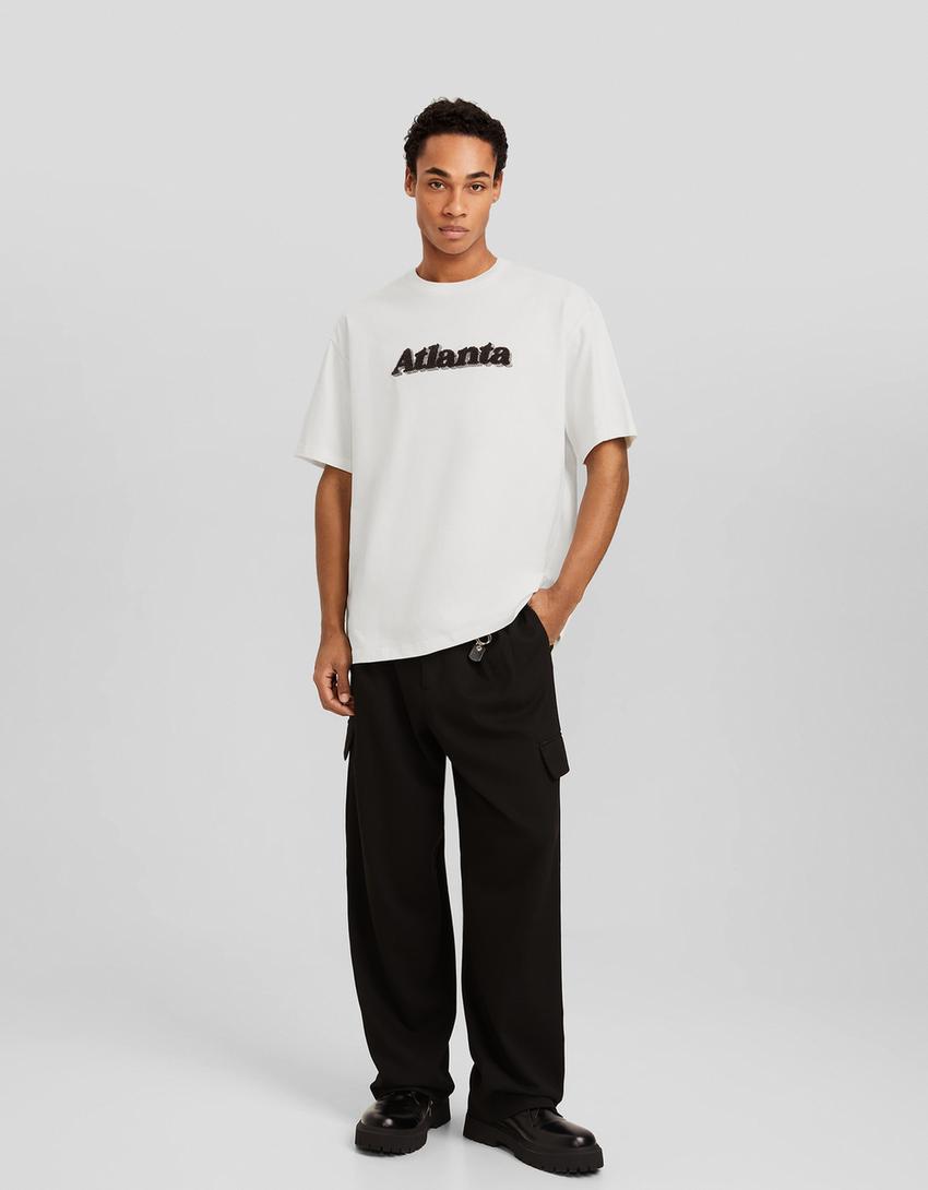 T-shirt boxy manches courtes imprimé-Blanc cassé-3