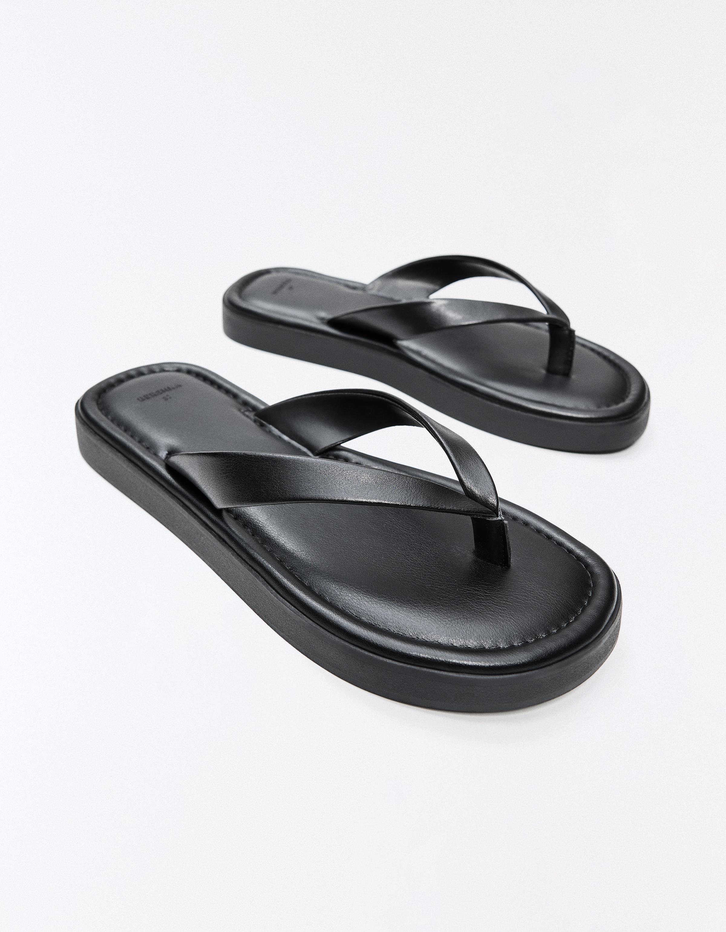 Thong flat slider sandals — BLACK