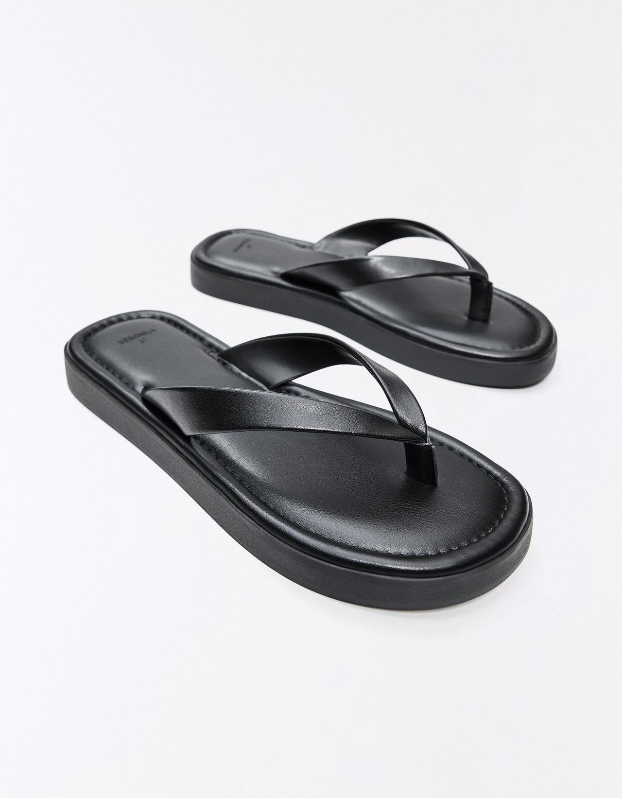 Thong flat slider sandals — BLACK