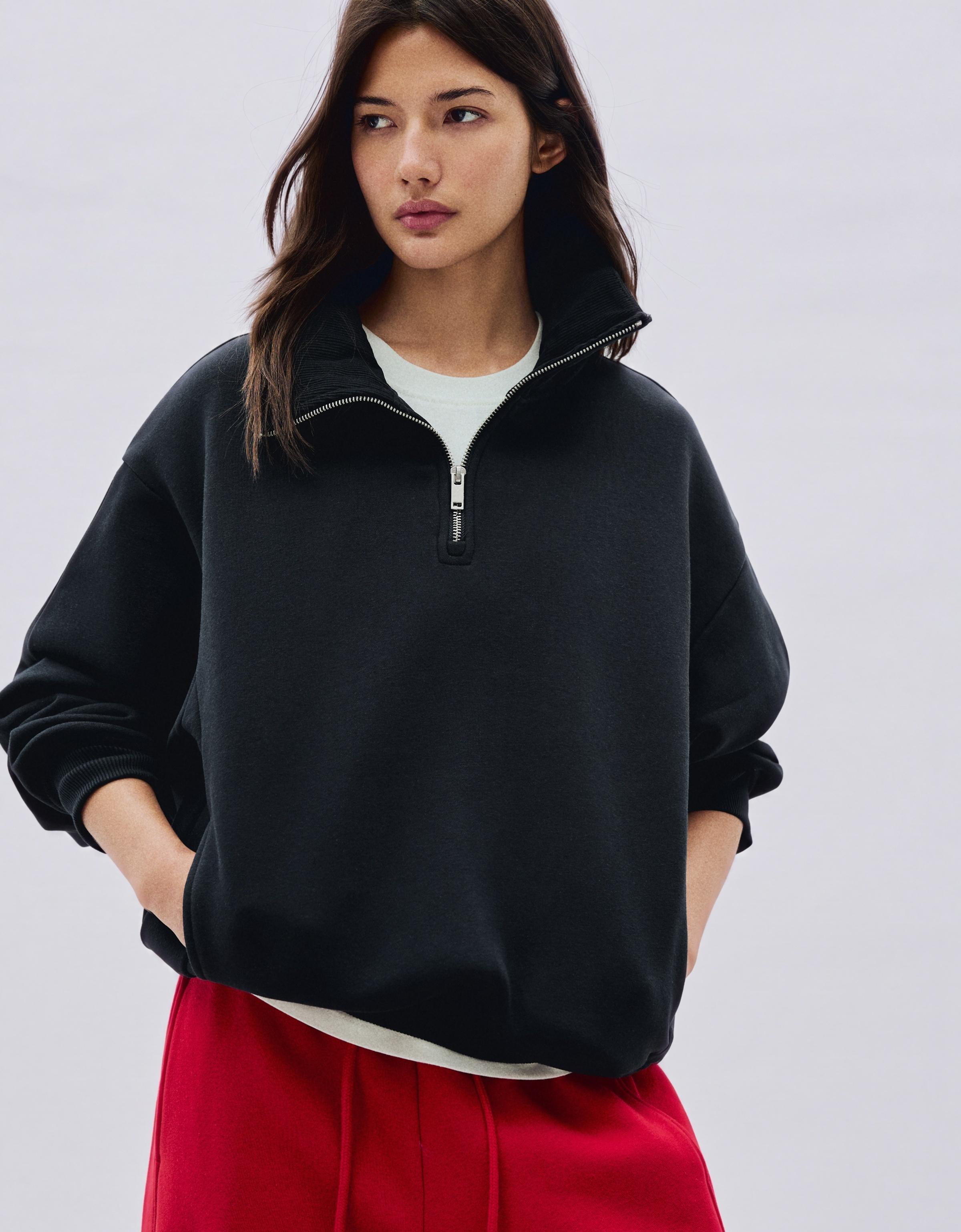 High neck zip-up sweatshirt — Navy