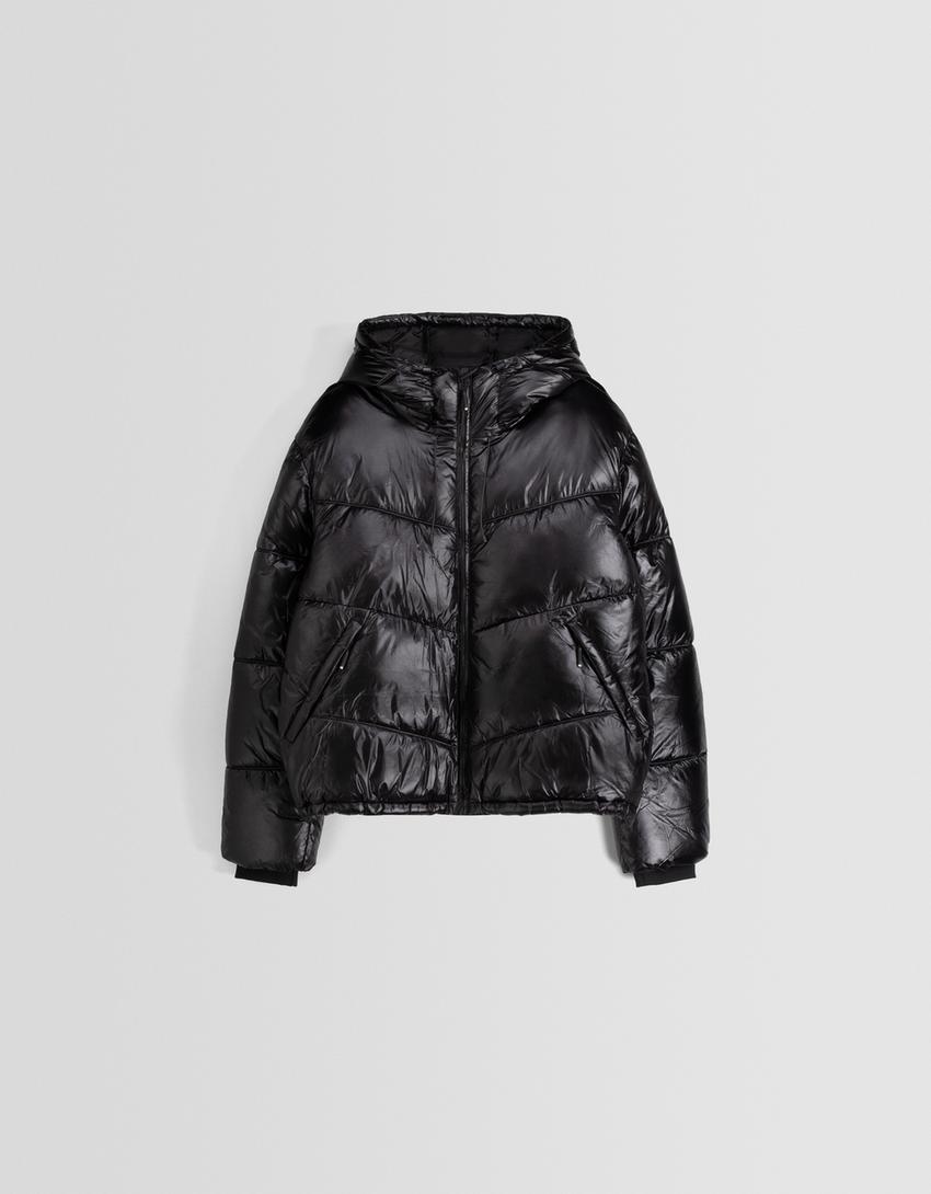 Shiny puffer jacket-Black