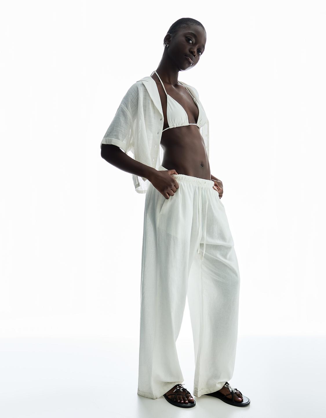 Linen blend trousers with an elasticated waistband