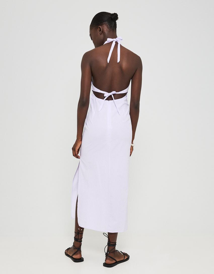Robe midi encolure américaine-Violet-1