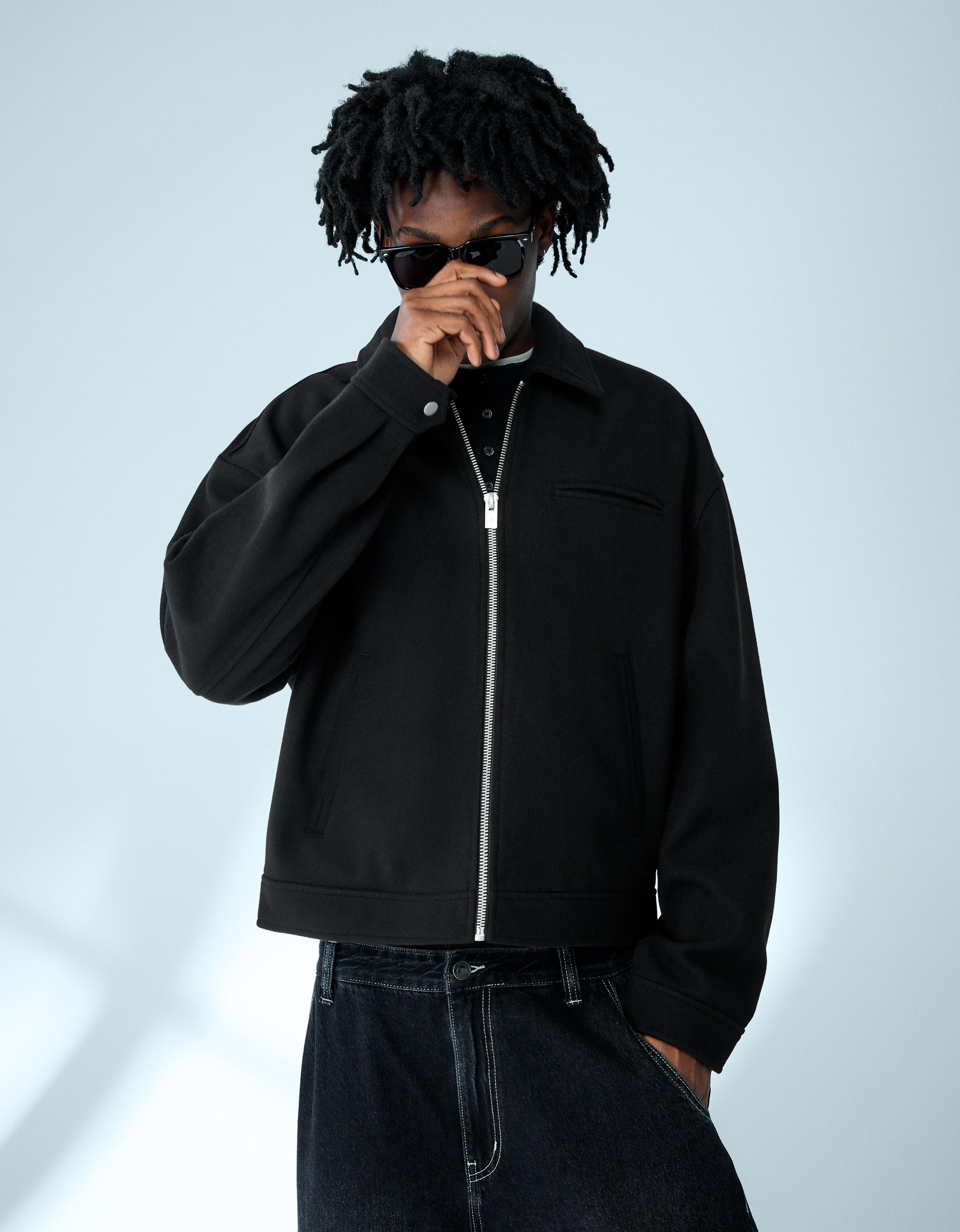 Bershka Jacke Aus Tuch Mit Reißverschluss Herren Xl Schwarz