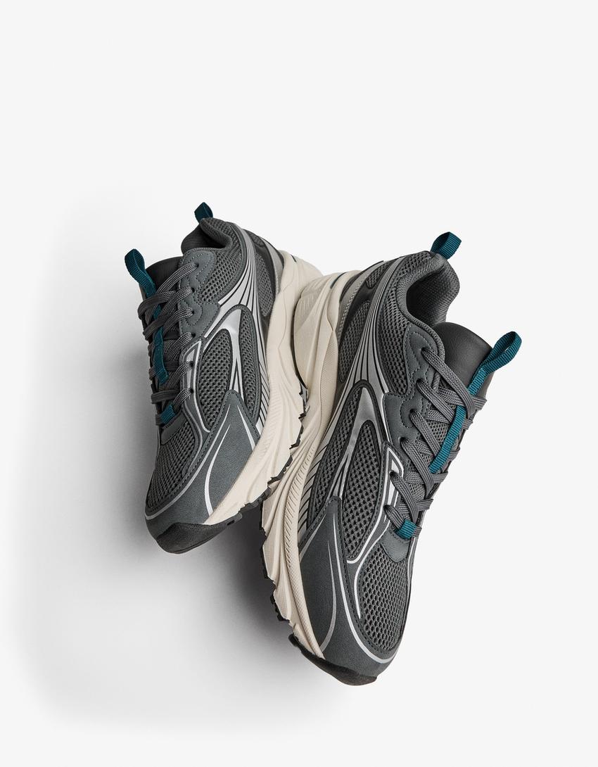 Sneakers met gecombineerde vlakken-Blauw