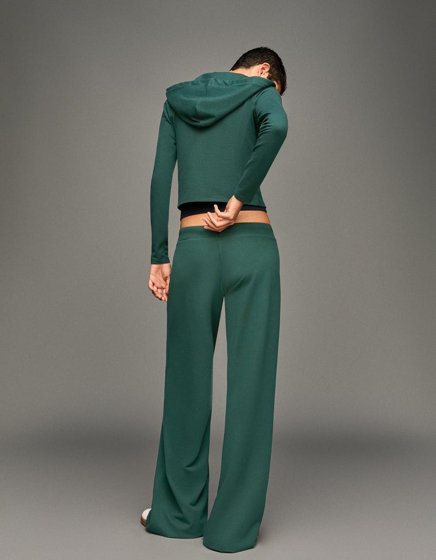 Sweatshirt com fecho de correr e capuz-Verde-0