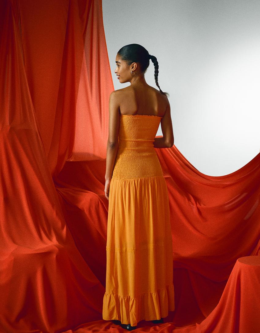 Textured lace maxi dress-Orange-3