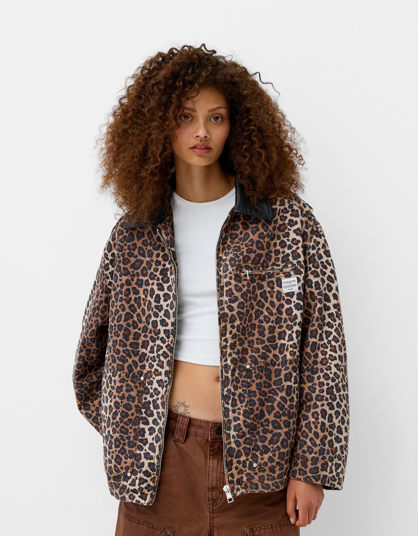 Bershka Cazadora Animal Print Mujer Xs Camel