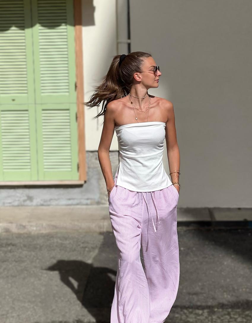 توب شريطي بغرزة روما وتفصيل زمة-أبيض مطفي-3