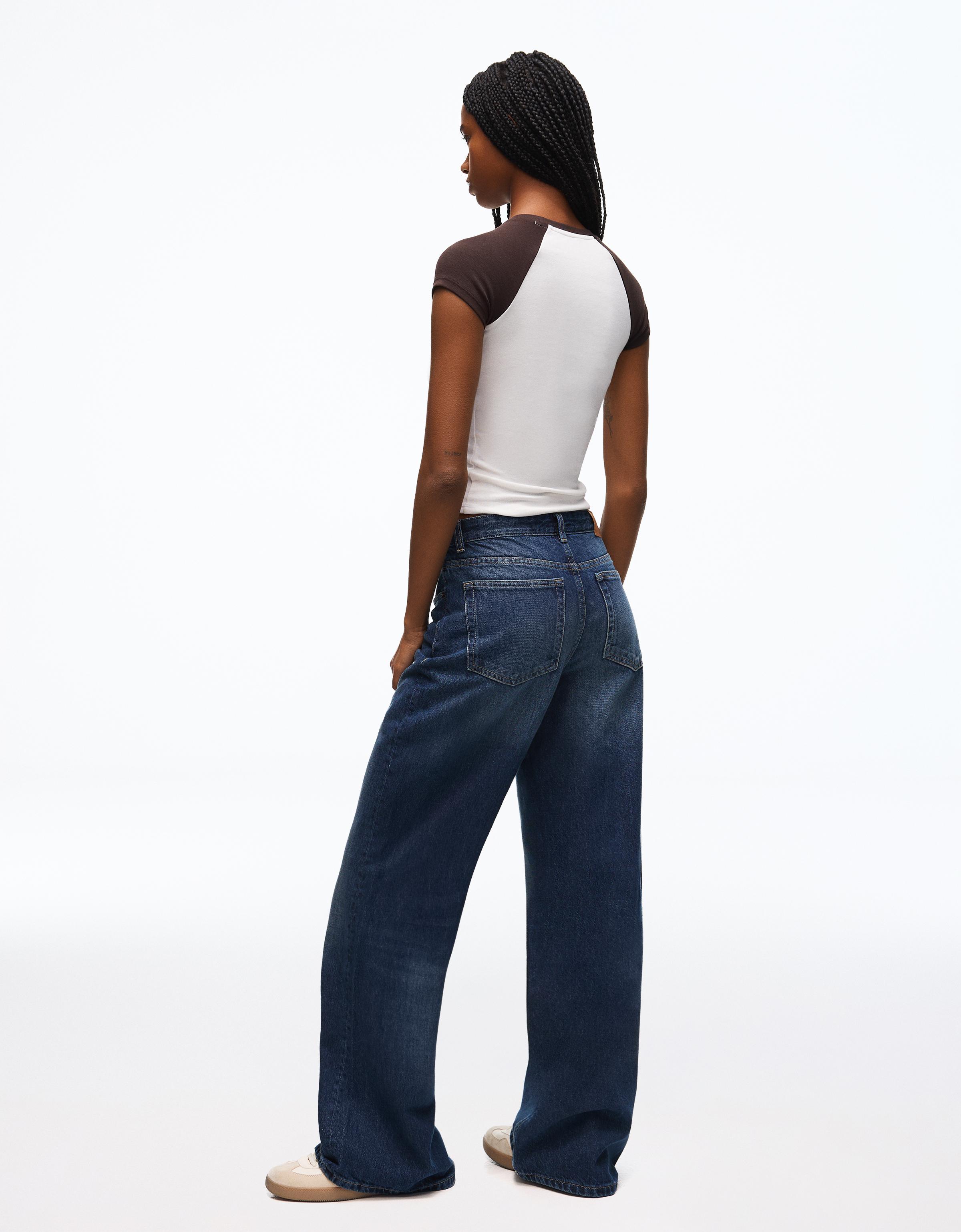 Wide-leg cross-waist jeans — Blue
