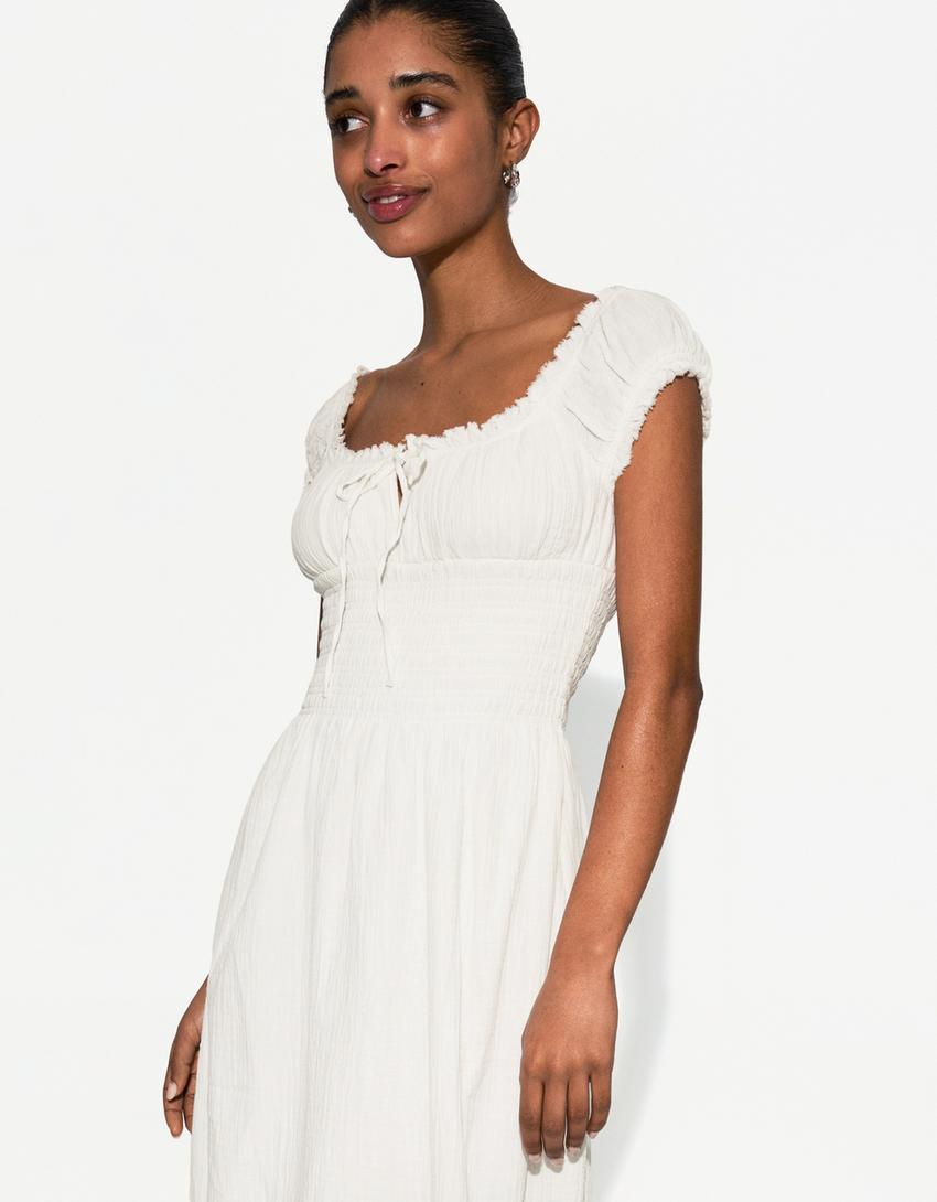 Rustic textured midi dress-White-4