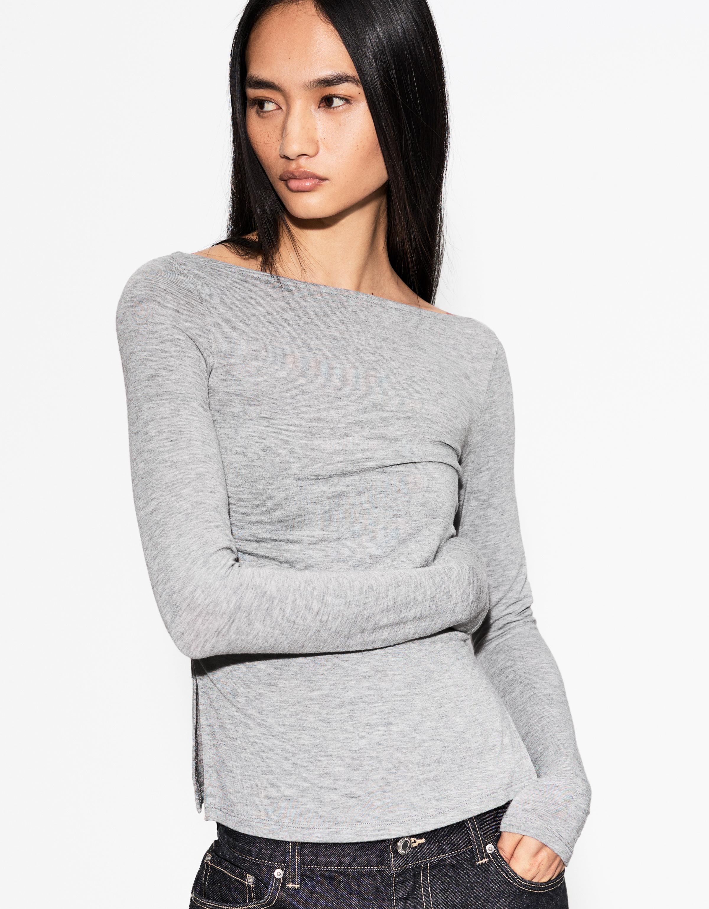 Bershka Langarmshirt Mit Raffung Damen S Grau