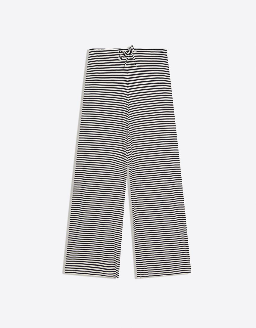 Calças straight fit estampado riscas-Marinho