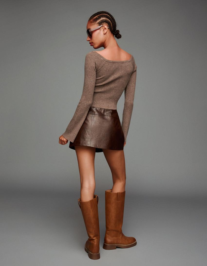 Sweater with tie detail-Brown