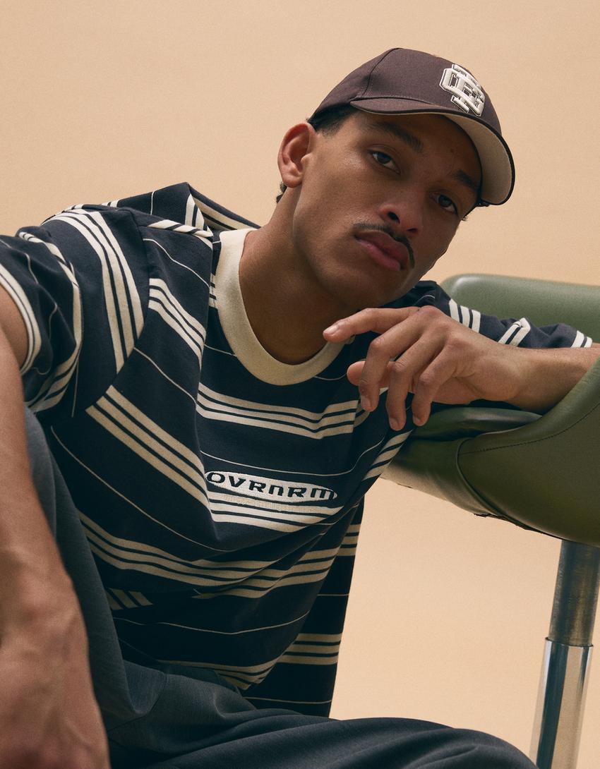 Striped boxy fit T-shirt-Dark grey