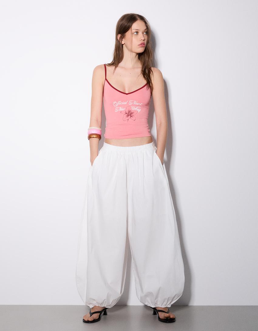 Printed strappy top-Coral