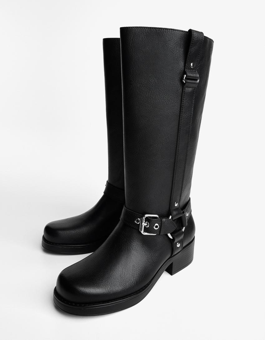 Bota plana biker-Negro