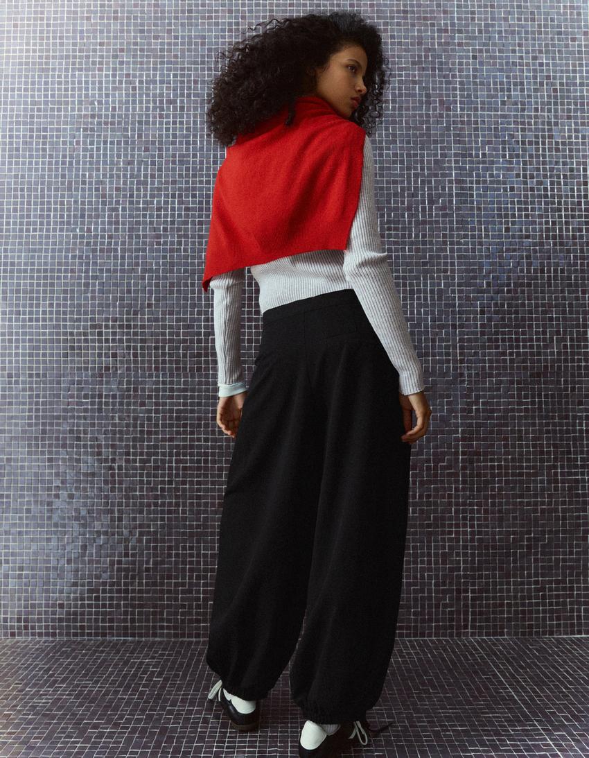Kareli bloomer pantolon-Siyah