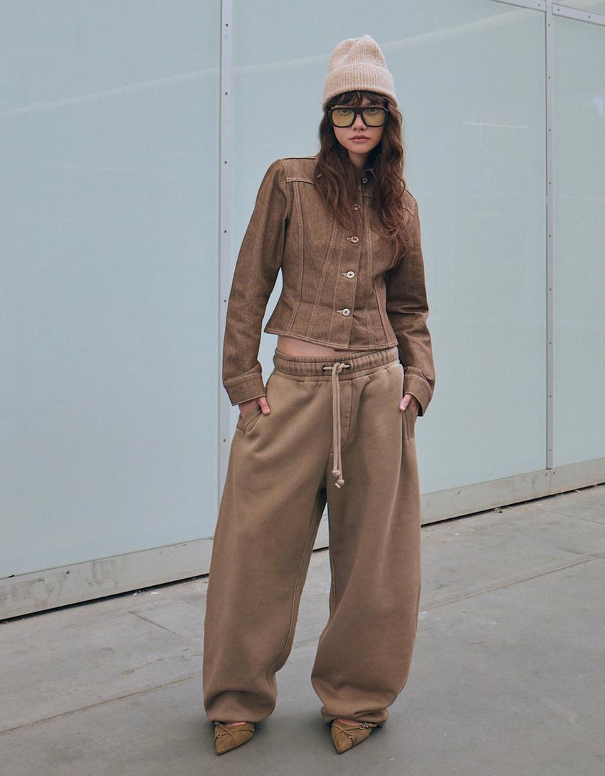 Plush barrel trousers-Sand