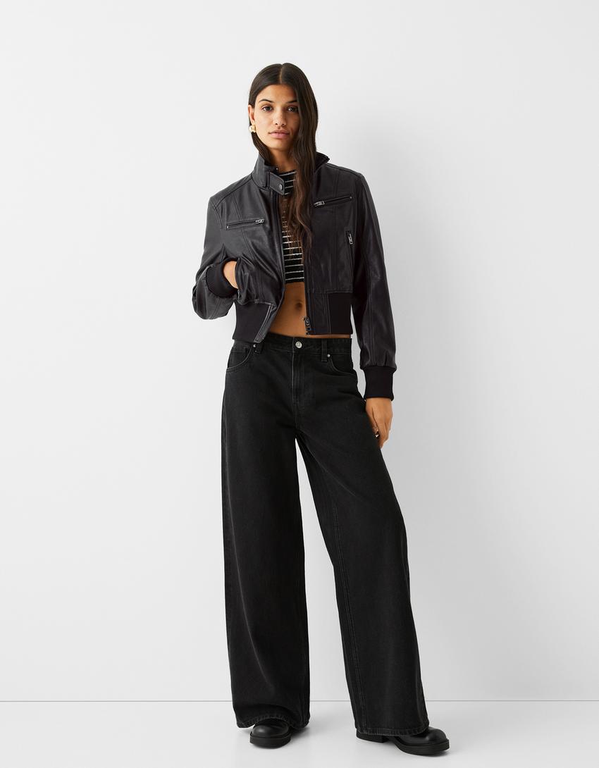 Faux leather jacket-Black