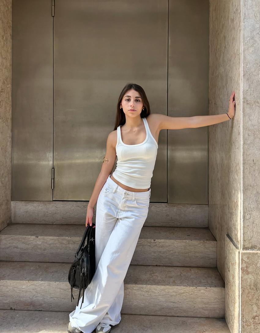 Sleeveless ribbed T-shirt-Off white-3