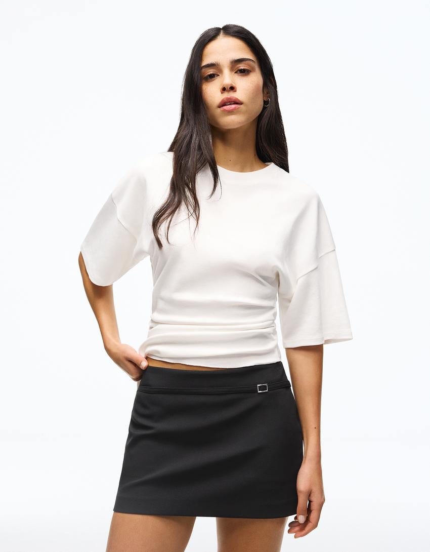 Falda pantalón mini hebilla-Negro