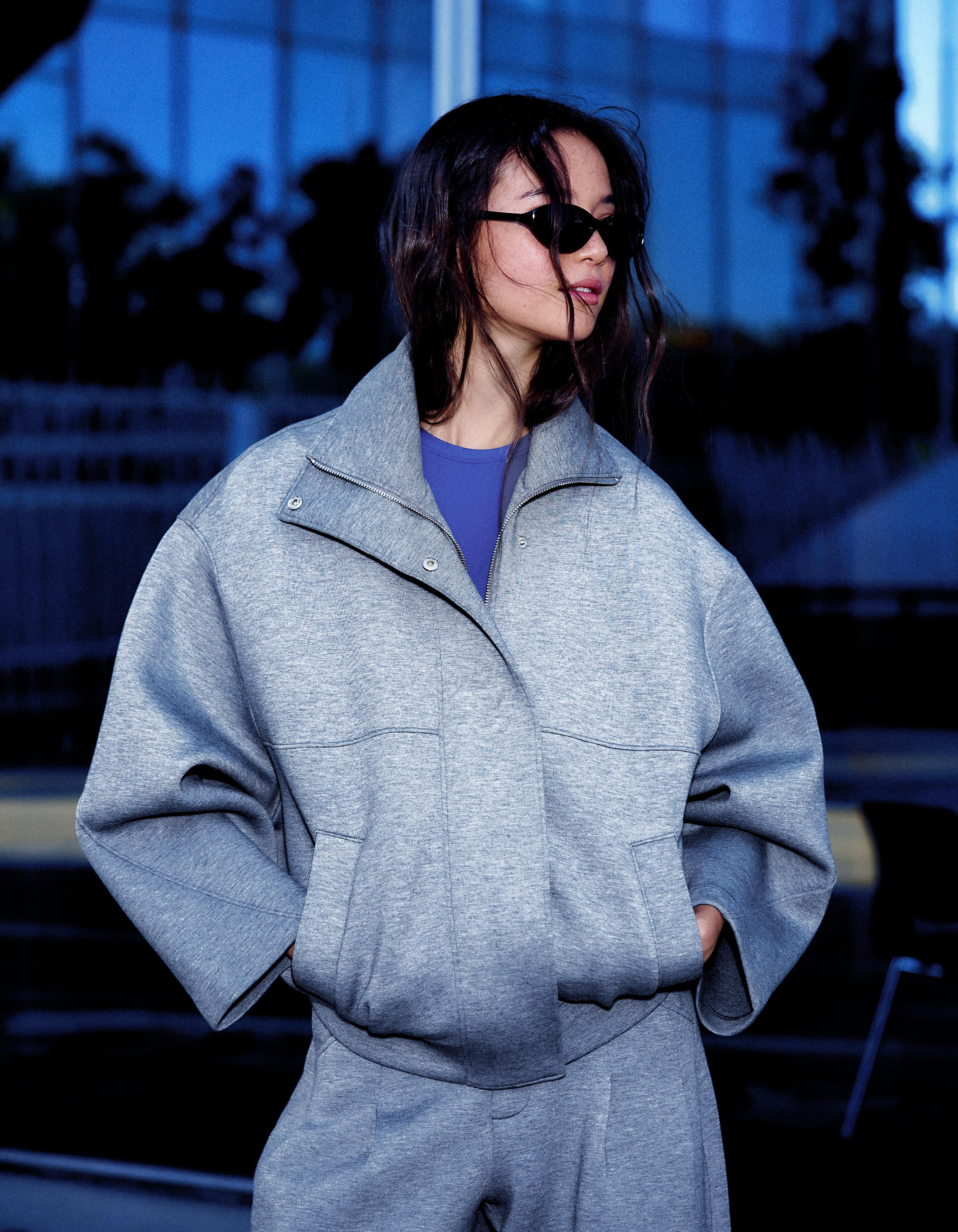 Oversize scuba fabric jacket — Grey