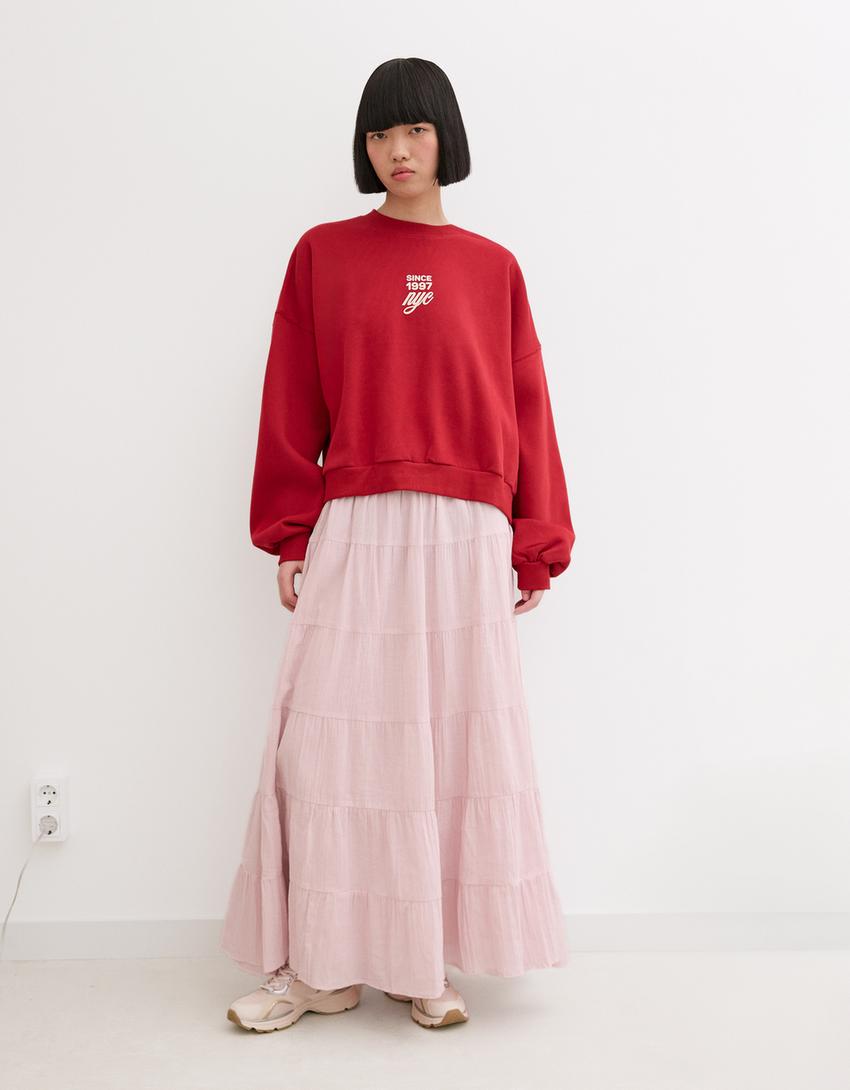 pleated midi linen skirt in red 0978# pleated midi linen skirt in red 0978#