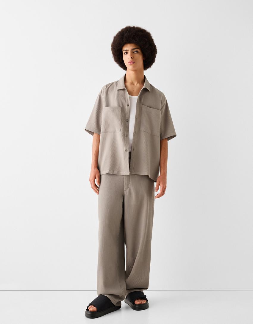 Ensemble chemise et pantalon plissé-Sable-0