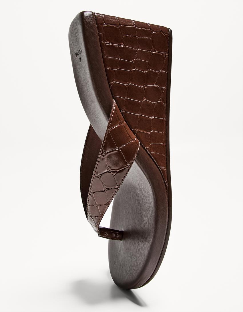 Sandales talon compensées-Marron