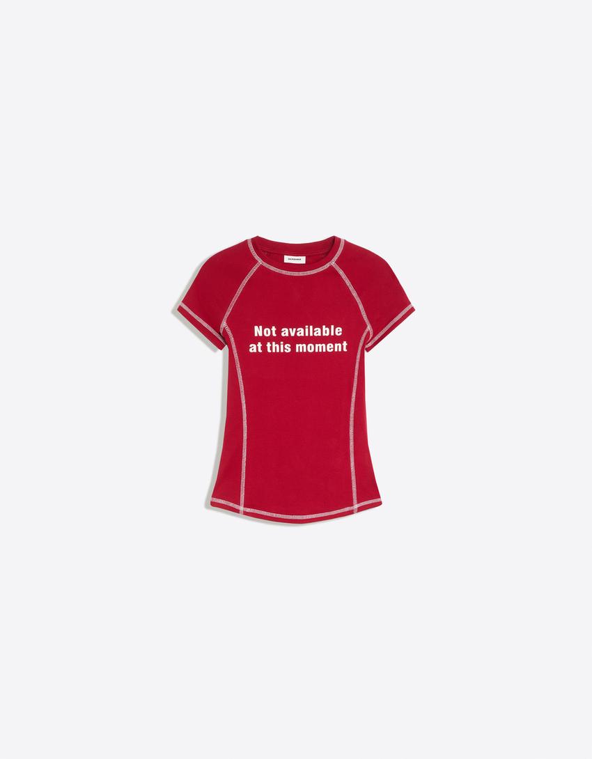 Printed short raglan sleeve T-shirt-Burgundy
