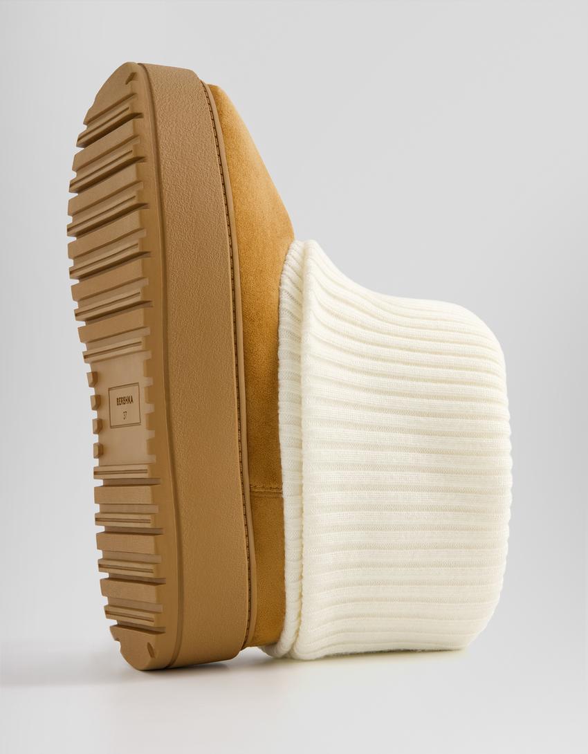 Sock platform ankle boots-CAMEL