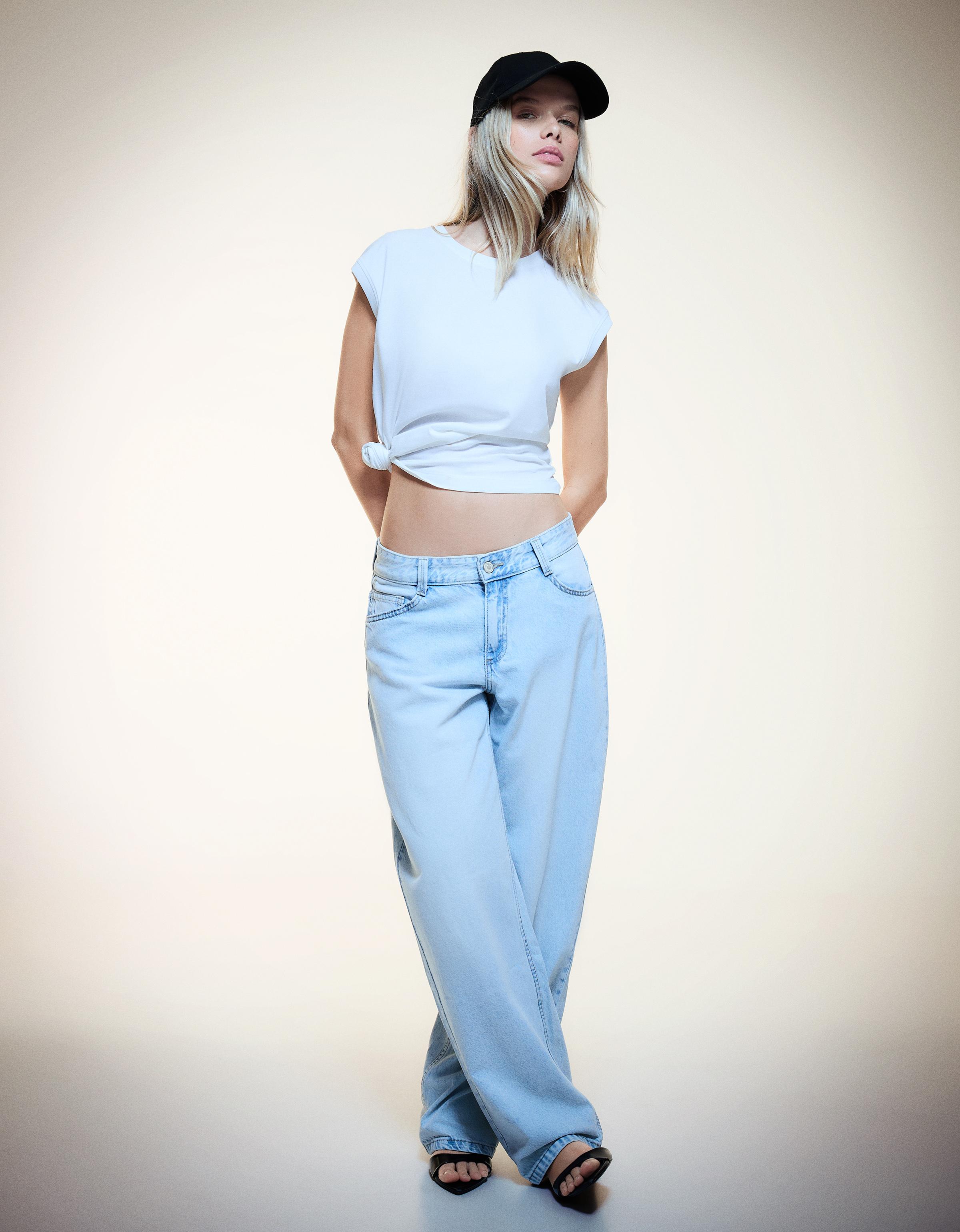 Bershka Baggy Barrel Jeans Damen 34 Hellblau
