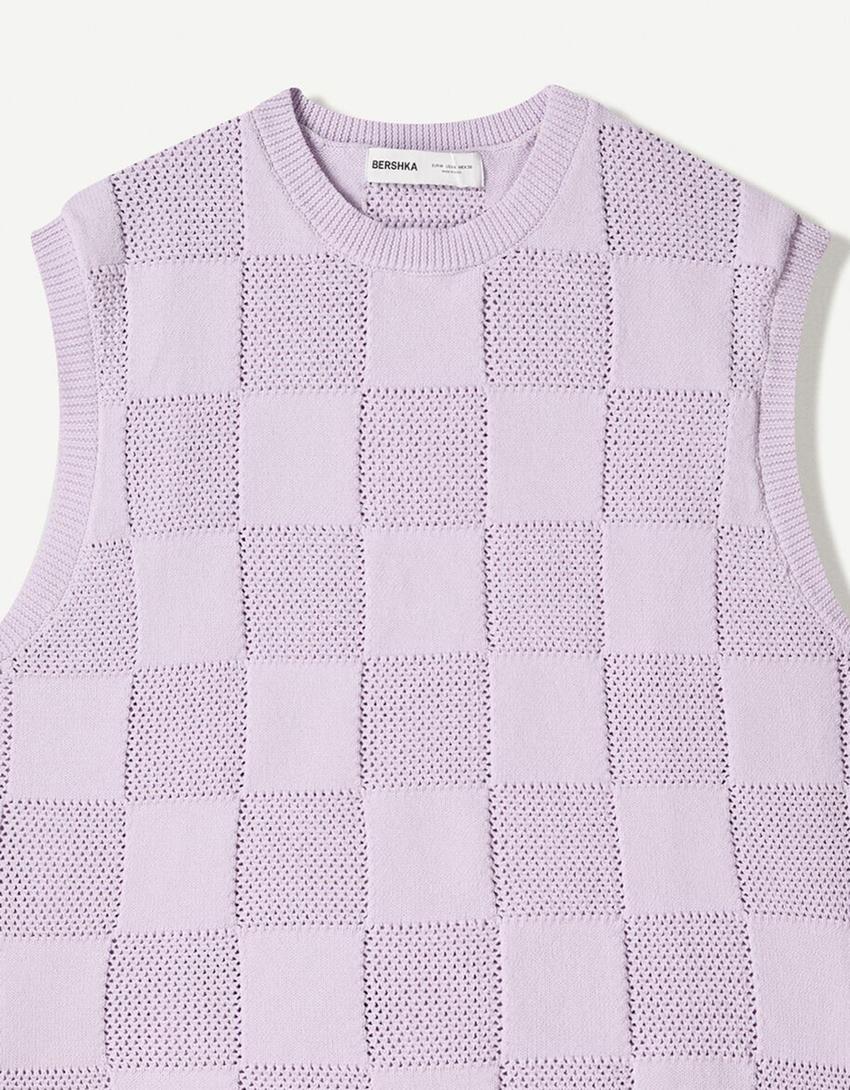 Gilet sans manches boxy carreaux-Violet-2