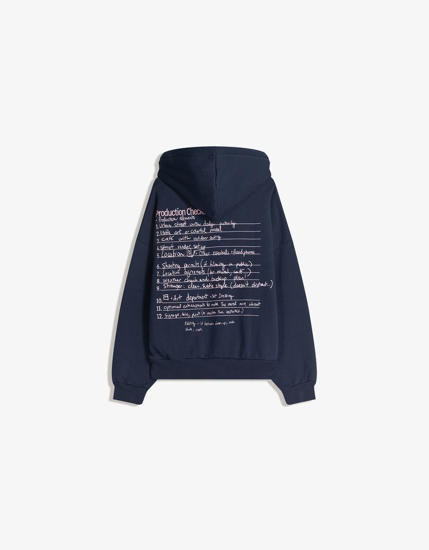 Hooded print sweatshirt-Navy