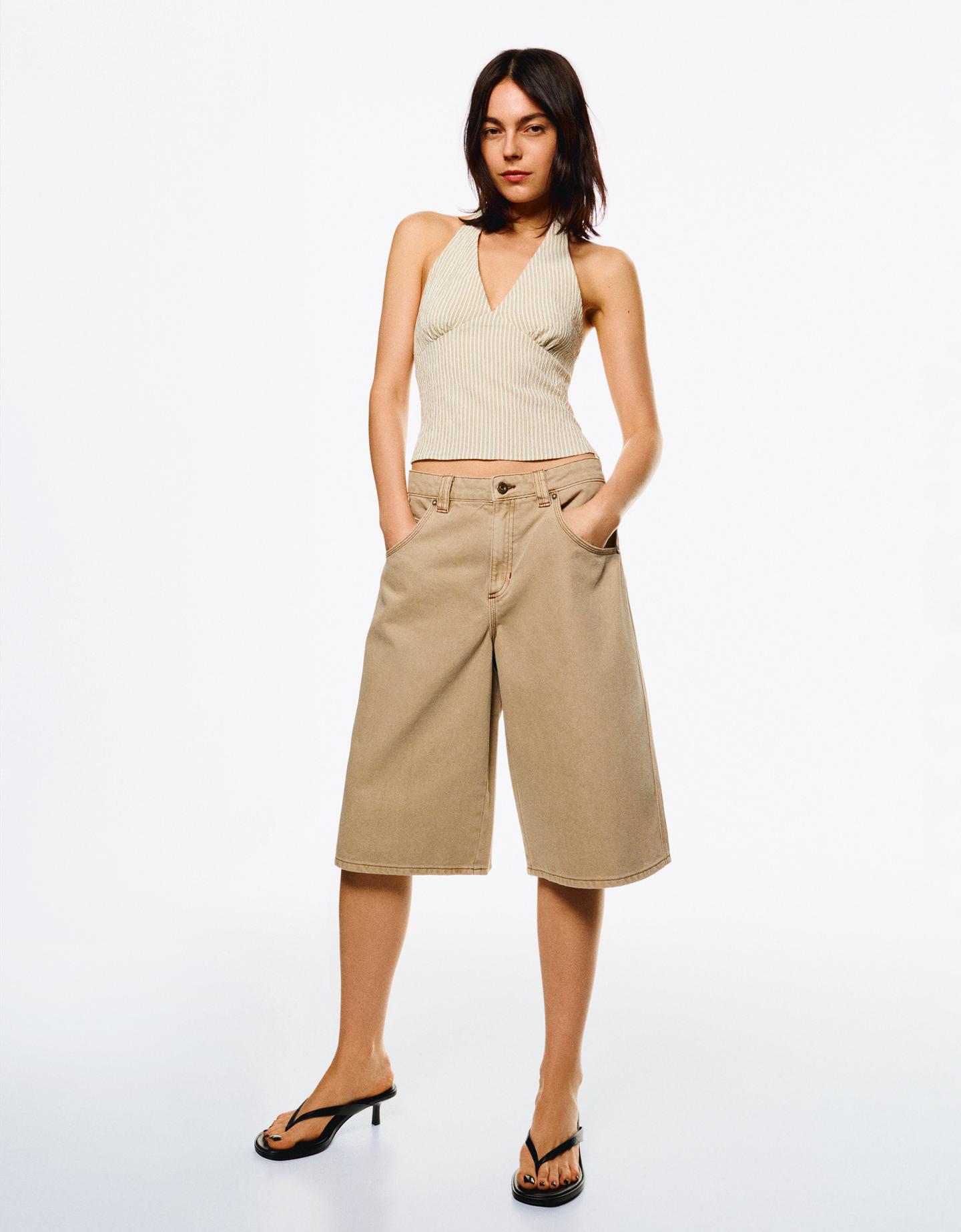 Bershka denimowe bermudy jortsy piaskowy