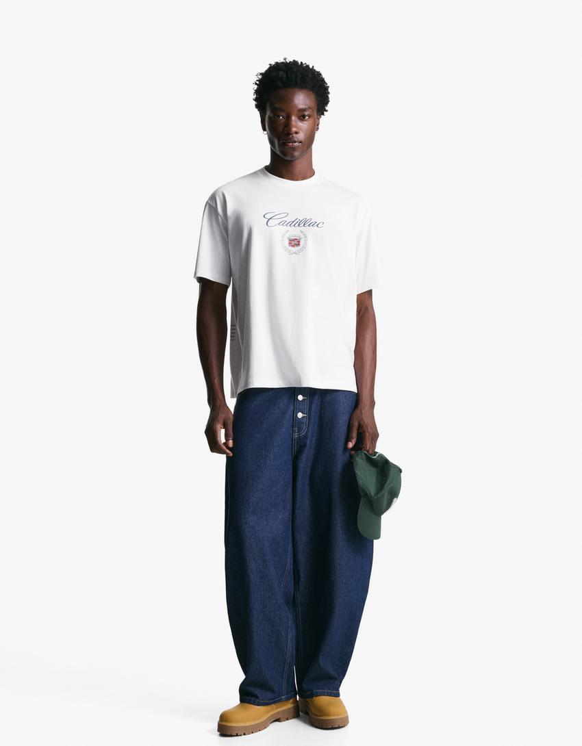 Short sleeve Cadillac print T-shirt-White-3