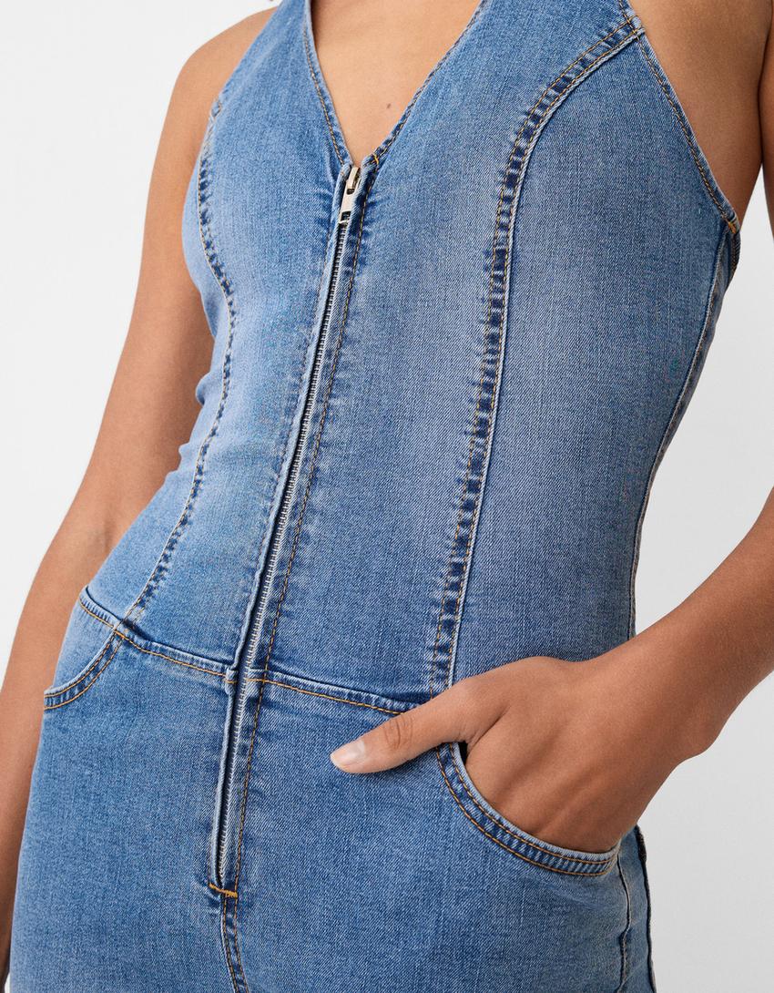 Long halter neck jumpsuit-Blue