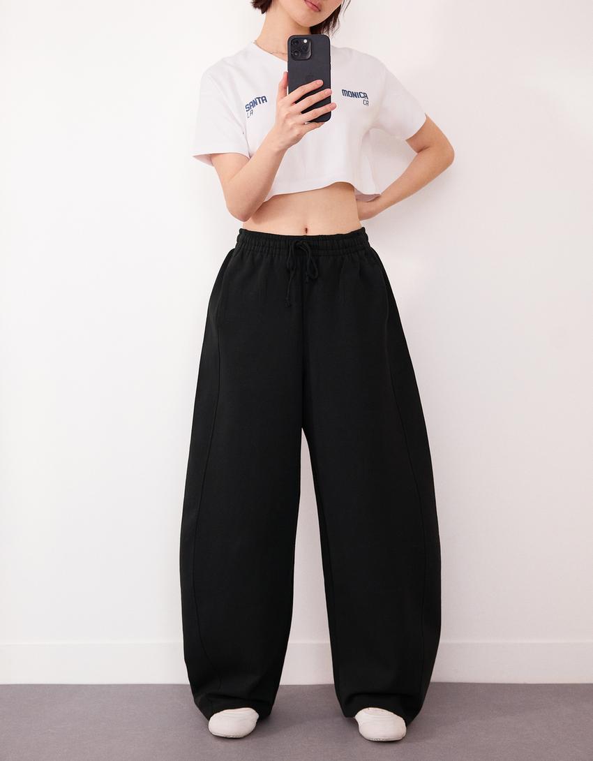 Plyšové barrel nohavice-Čierna