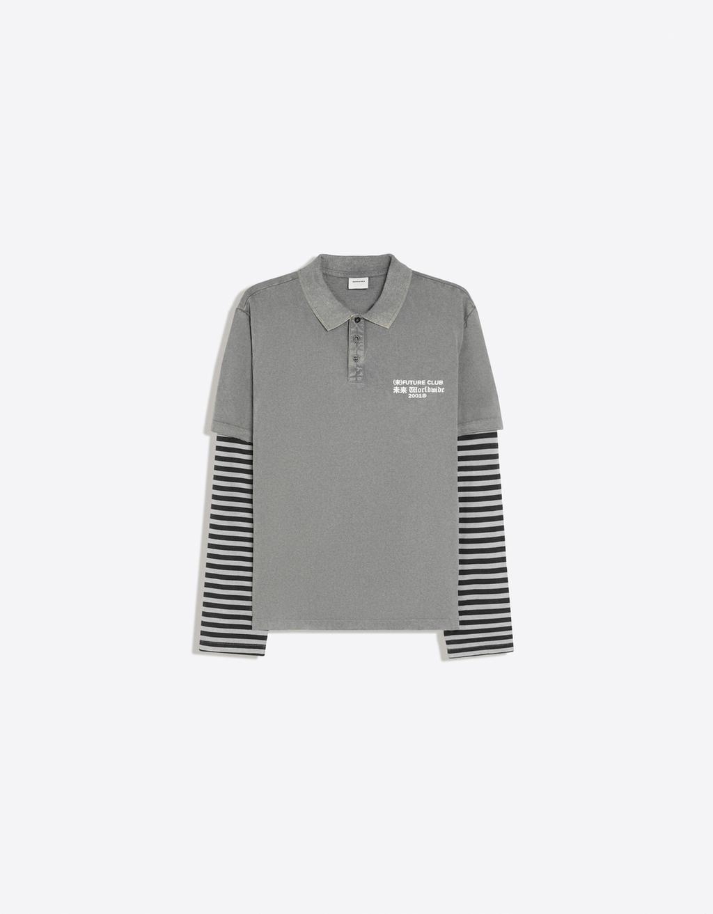 Striped double-sleeve effect polo shirt