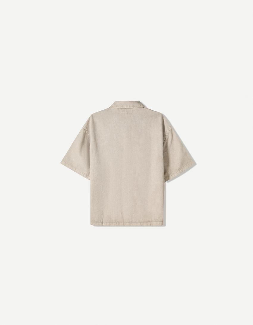 Camisa manga corta boxy bordado-Gris-5