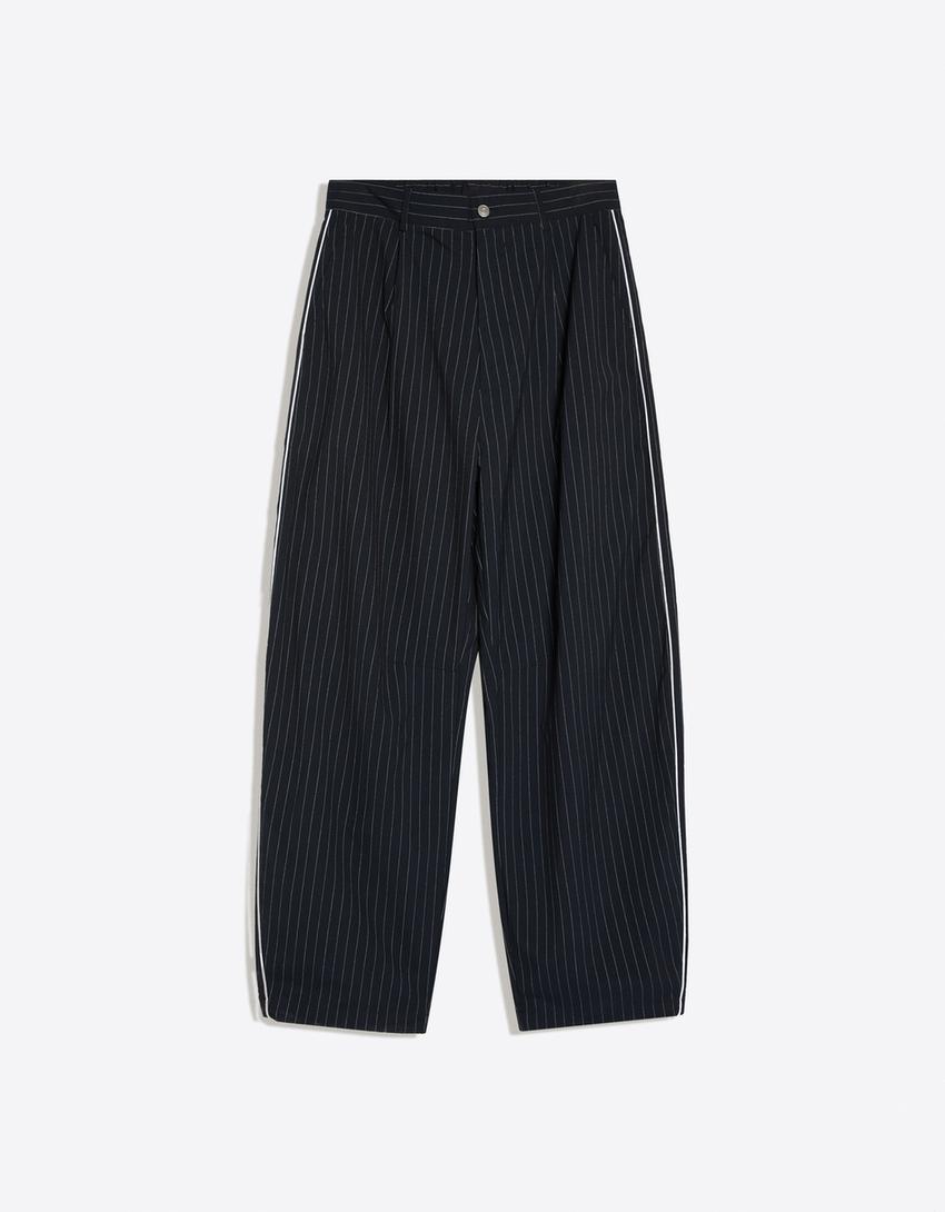 Super baggy pinstripe trousers-Navy