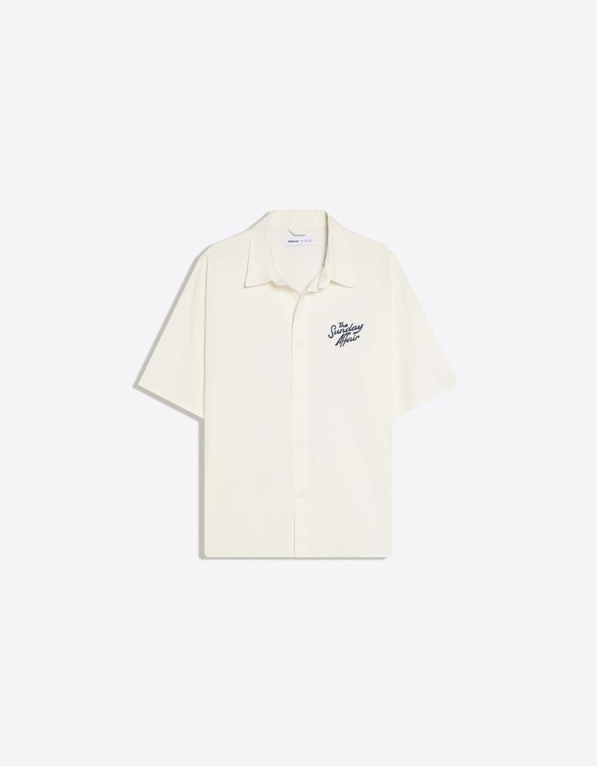Camisa manga corta bordado-Crudo