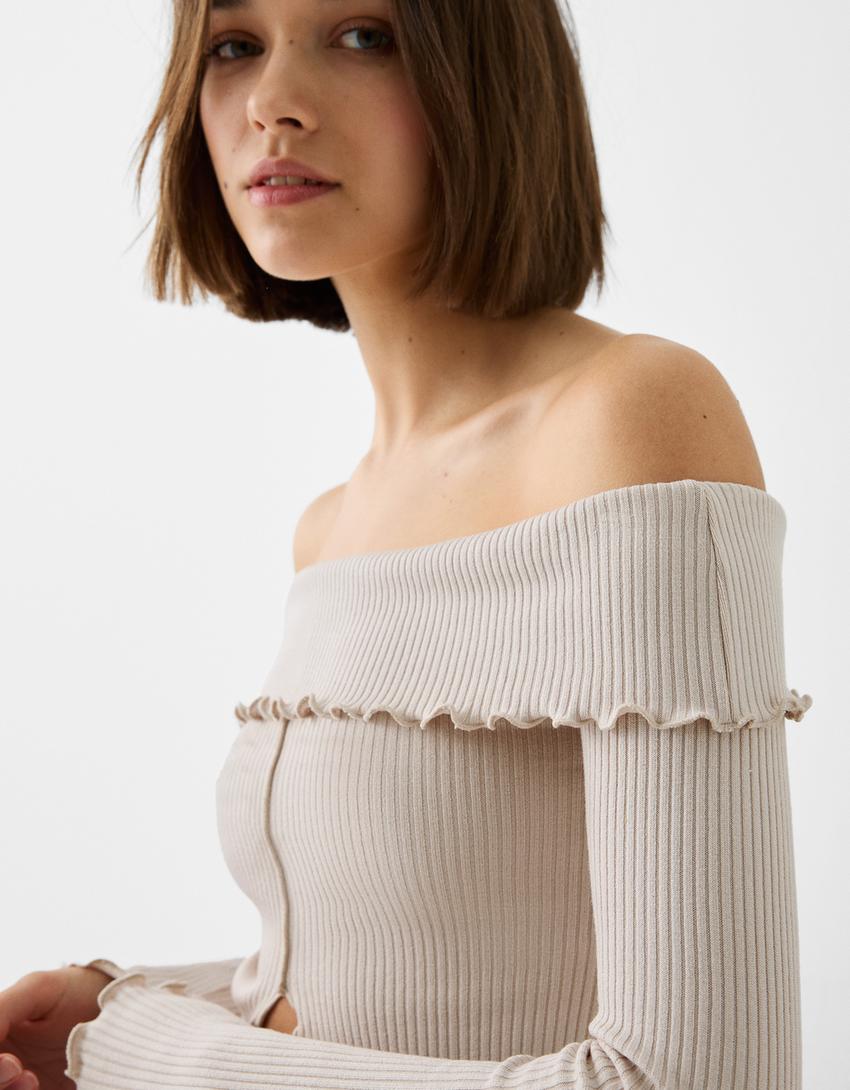 سويتر بياقة باردو وأكمام طويلة-حجري-5