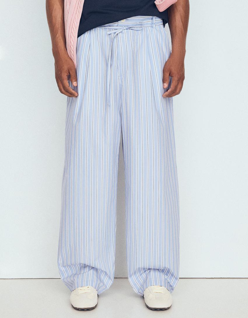 Super baggy striped trousers-Blue