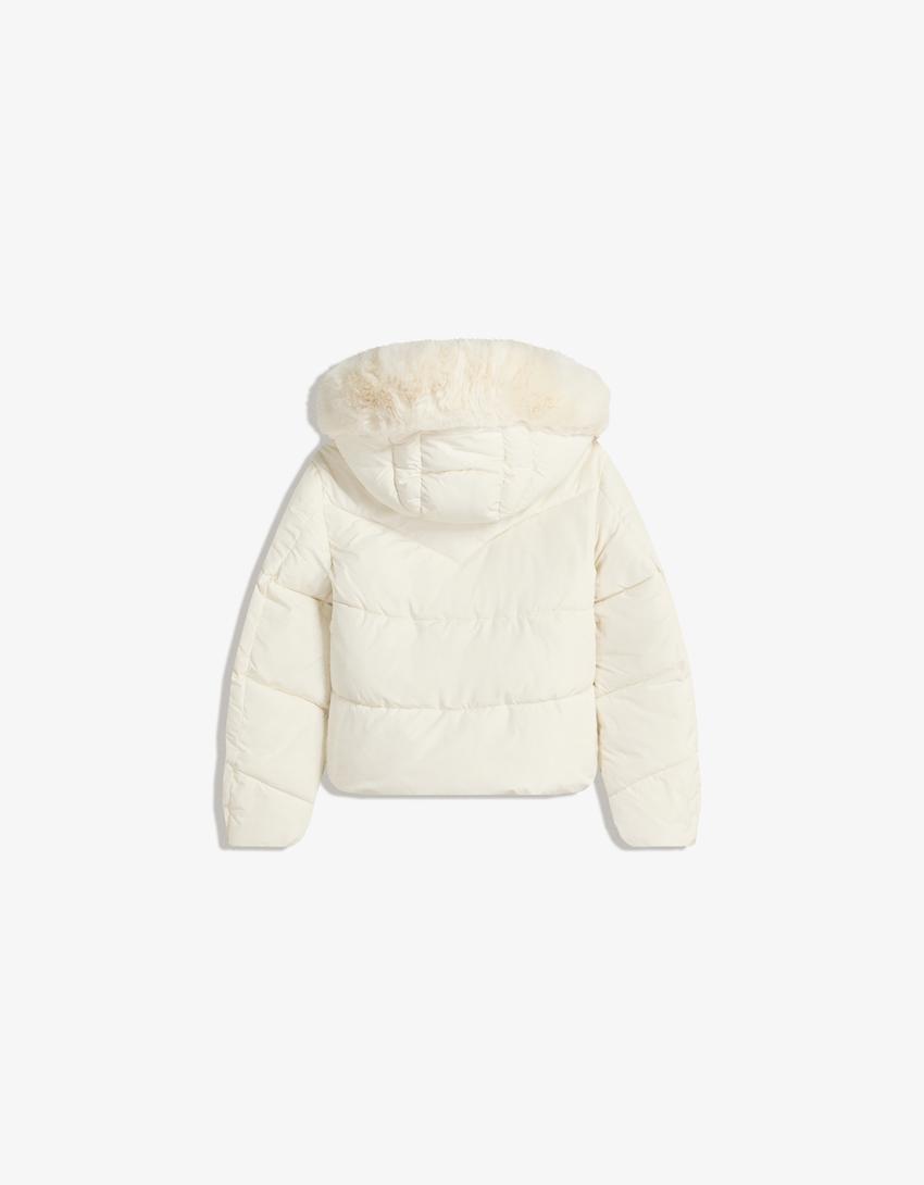 Puffer jacket with faux fur hood-Sand-4