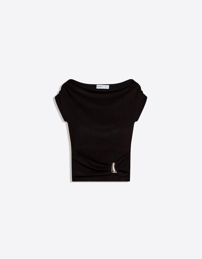 Camiseta asimétrica cinturón-Negro